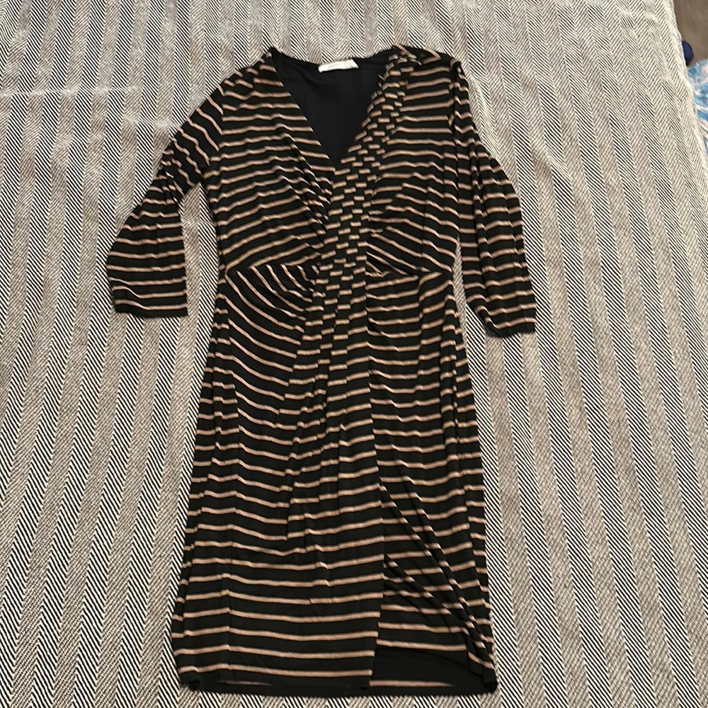 Draped Bailey 44 Dress, Tan and black stripe